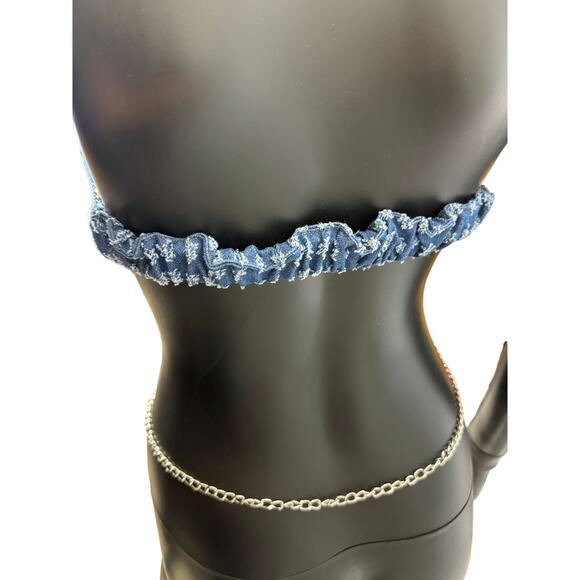 Denim Y2K Style Bra Crop Top with Belly Chain Sz M - Picture 3 of 3